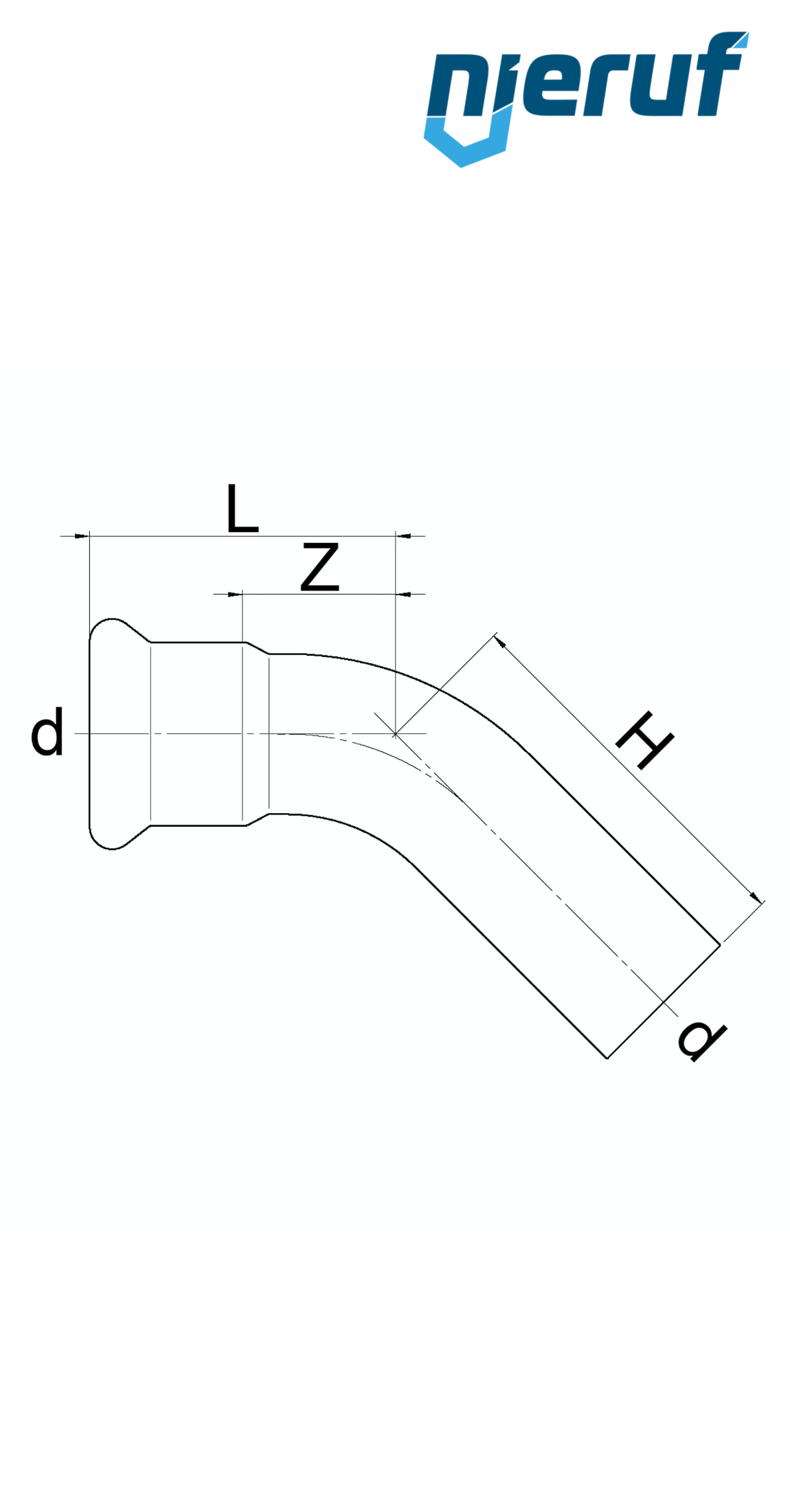 Raccordo a gomito 45° a pressare F x M DN20 - 22,0 mm acciaio inox